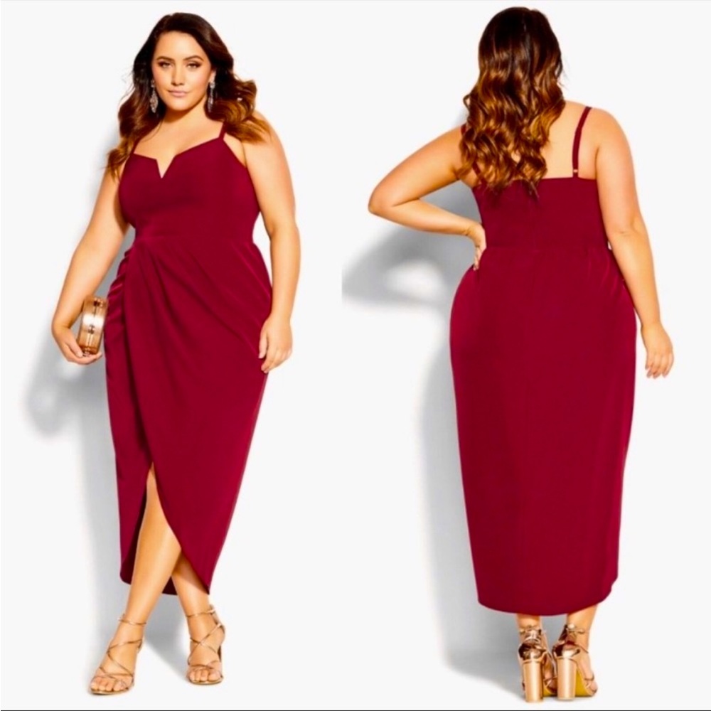 City chic burgundy maroon dress